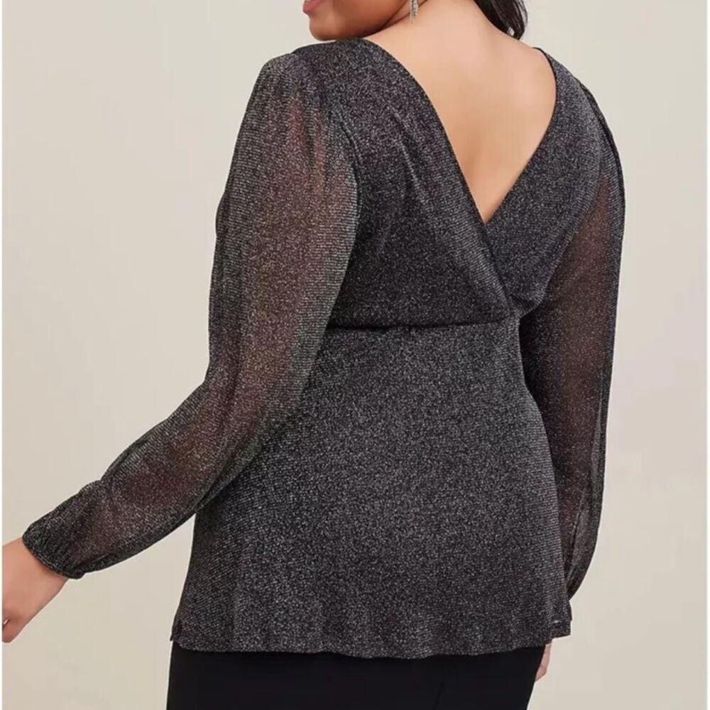 NWT TORRID Lurex Surplice Top in Black Shimmer - Picture 6 of 13